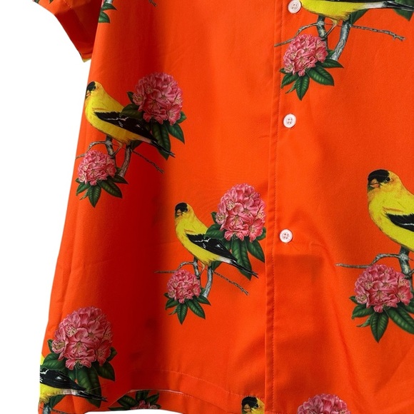 ETC Tacoma Men’s L Orange Gold Finch Rhododendron Barbado Short Sleeve Button Up - Picture 2 of 4